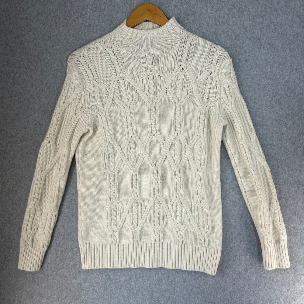 Banana‎ Republic Womens XS Cable Knit Mockneck Sweater Cream Ivory Cotton Blend
